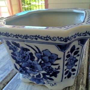 Square Blue Floral Ceramic Planter